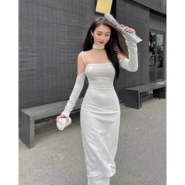 กางเกงขายาว ชุดเดรสสายเดี่ยวเสื้อแขนแขนยาว