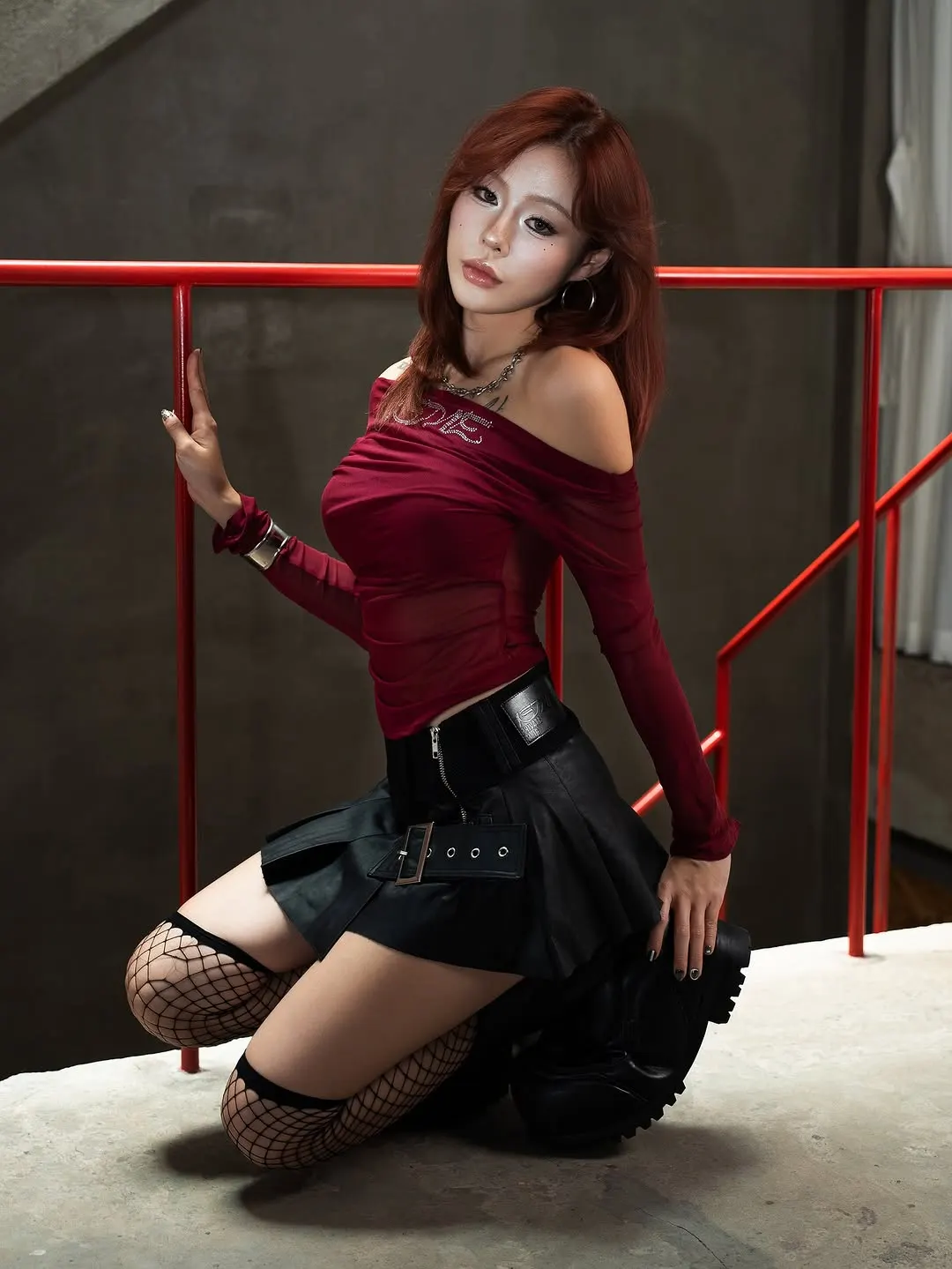 Is Me Ruby Mesh Top & Leather Miniskirt Set ⭕️เลือกกระโปรง/กางเกง Size ตามสั่งหยิบแมตซ์ได้เลย