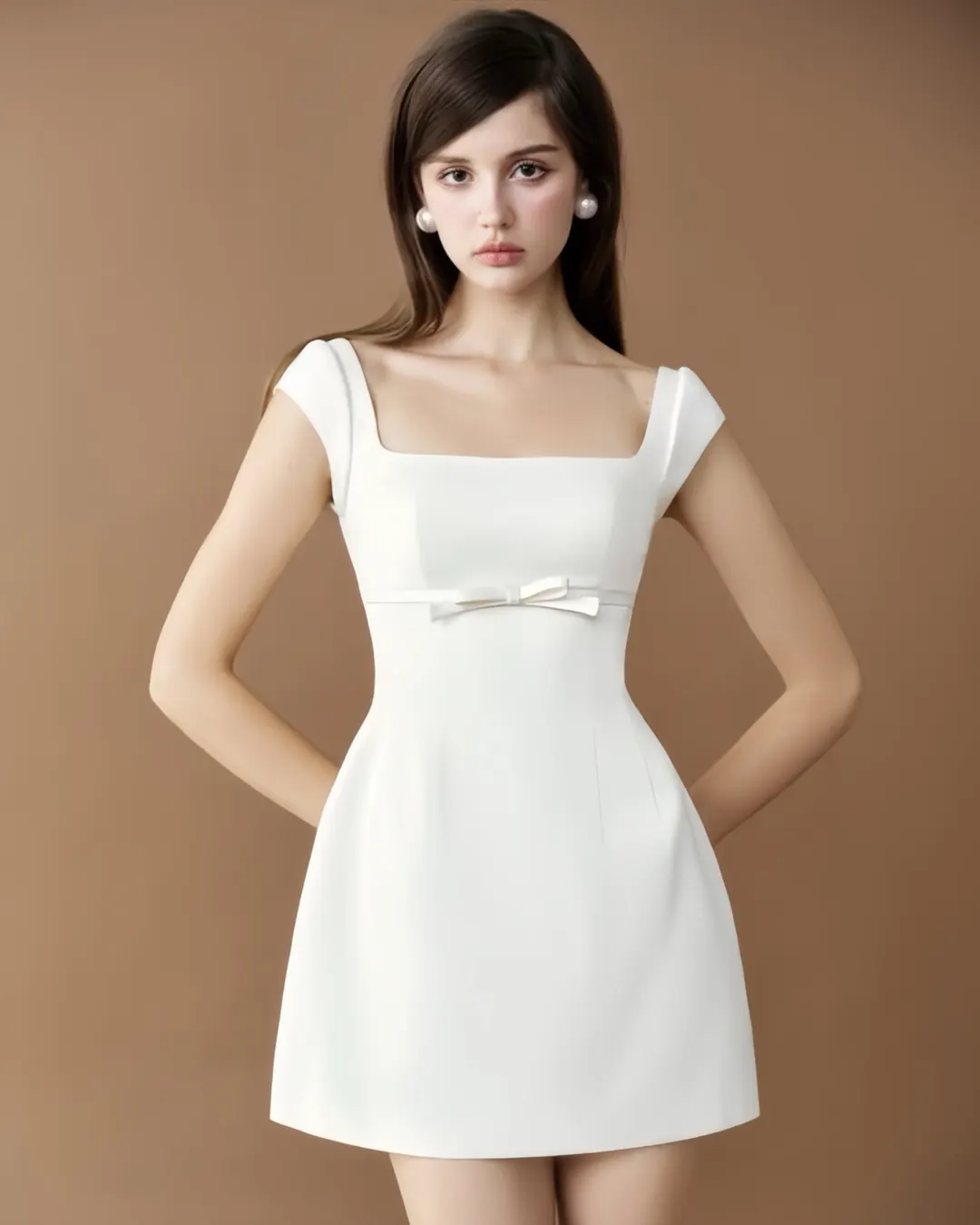 Anis PURE DRESS - Cream Square-Neck Mini Dress