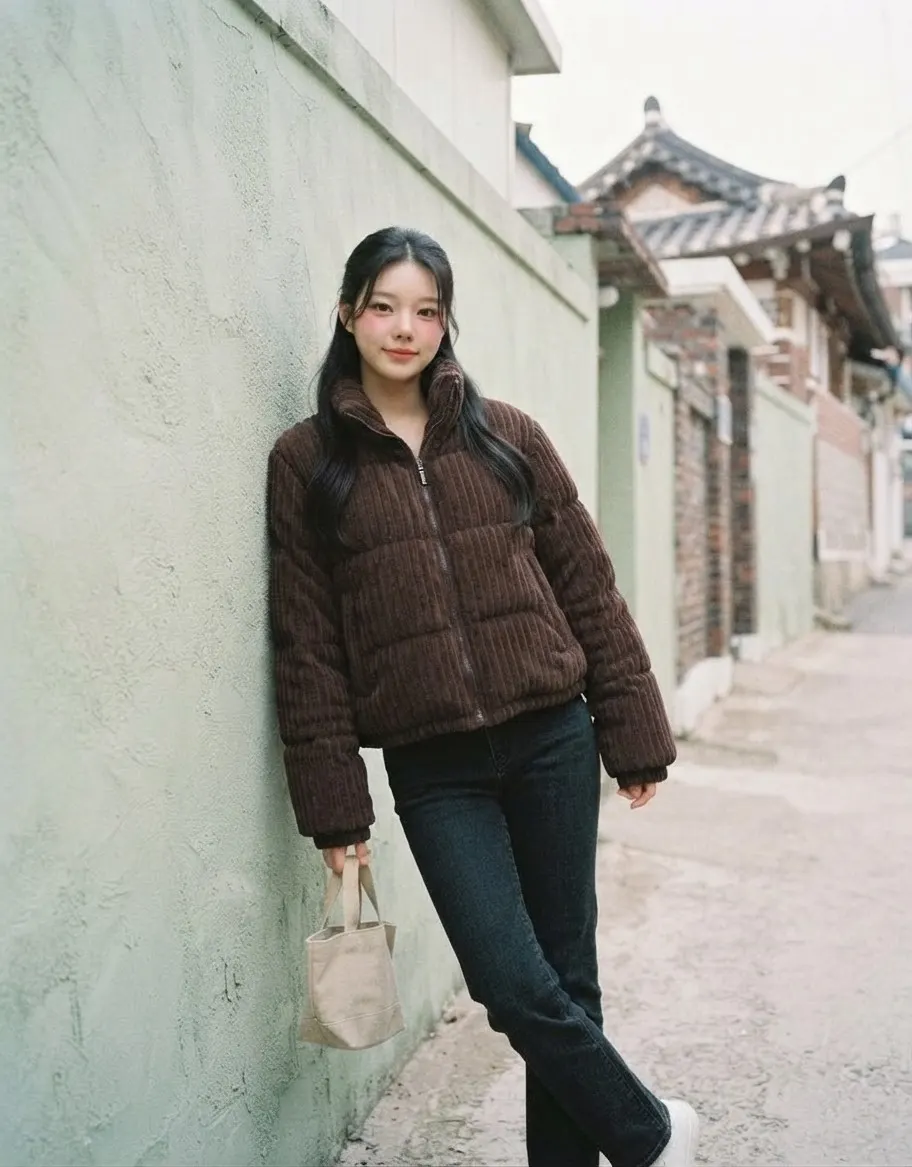 Puffer Jacket Brown Corduroy