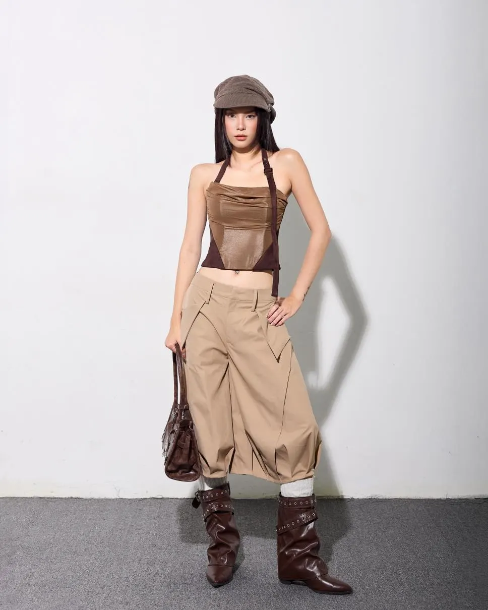 Mika Corset & Skinny Bermuda Pants Brown Set