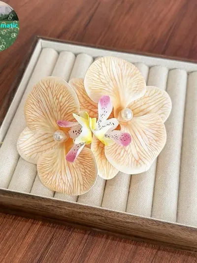 กิ๊บกล้วยไม้ สีเหลือง-ครีม 3