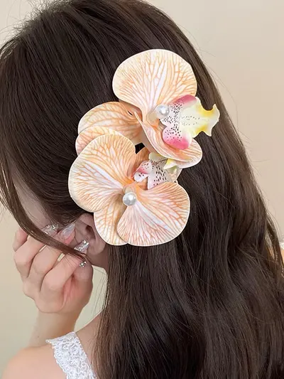 กิ๊บกล้วยไม้ สีเหลือง-ครีม 5