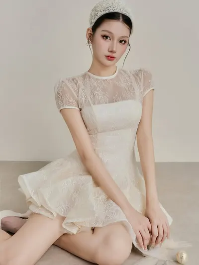 เดรส + ชุดซับสีครีมอ่อน 8