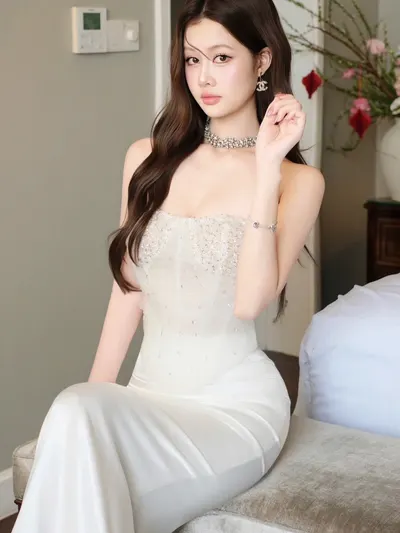 Obibi Brand White Strapless Corset Mermaid Dress - Vietnamese Collection 3