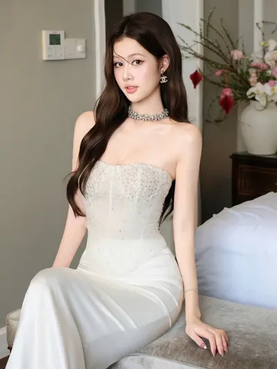 Obibi Brand White Strapless Corset Mermaid Dress - Vietnamese Collection 4