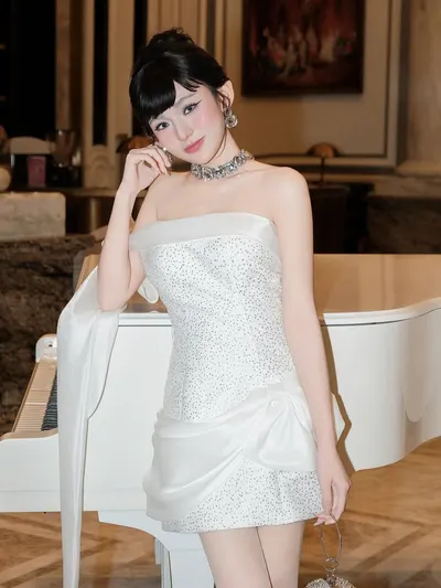 Preeemiya Nocturne Dress White Sparkle Mini 4