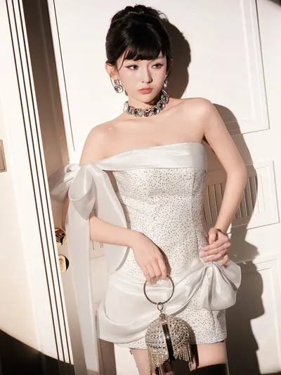 Preeemiya Nocturne Dress White Sparkle Mini 5