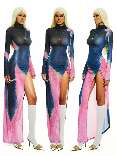 BONG Gradient High Neck Split Dress 5