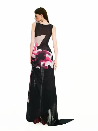 BONG Blooms Hand Drawn Thigh Ruched Layer Dress 7