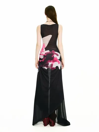 BONG Blooms Hand Drawn Thigh Ruched Layer Dress 3