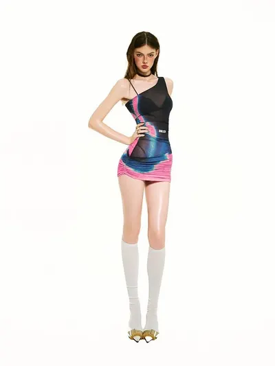 BONG One Shoulder Wrapped Hips Dress GRADIENT 6