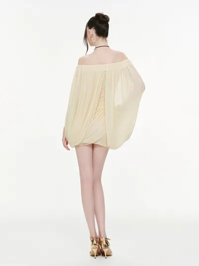 Mollynista Off-Shoulder Ruched Short Cape Dress 3