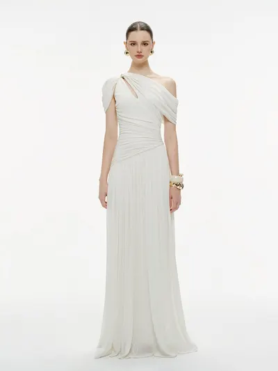 Mollynista Pleated Draped Shoulder Dress 2