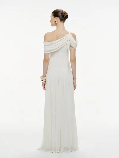 Mollynista Pleated Draped Shoulder Dress 4