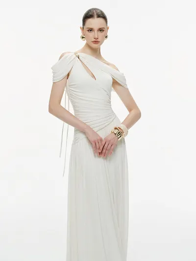 Mollynista Pleated Draped Shoulder Dress 3