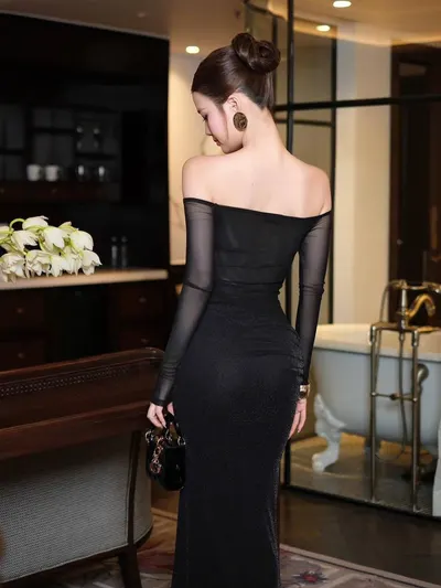 Obibi Brand Off-Shoulder Mesh Maxi Dress 3