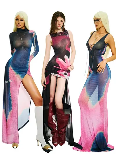 BONG Blooms Hand Drawn Thigh Ruched Layer Dress 10