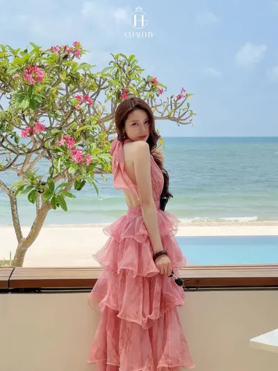 CHAU HY BST Velour Sea 2026 Pink Tiered Maxi Dress 4