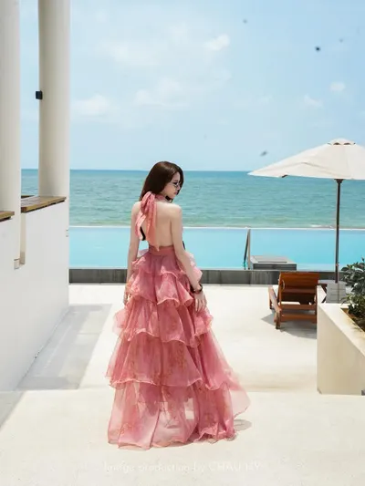 CHAU HY BST Velour Sea 2026 Pink Tiered Maxi Dress 5
