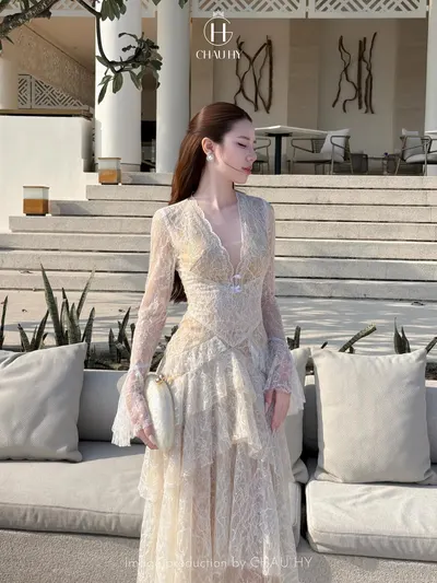 CHAU HY Lace Tiered Maxi Dress 2