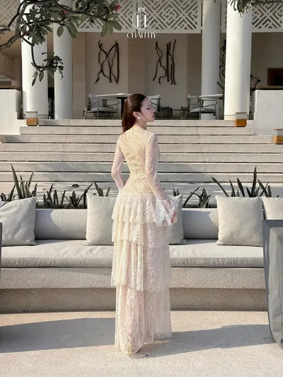 CHAU HY Lace Tiered Maxi Dress 4