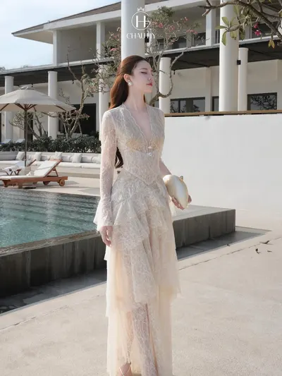 CHAU HY Lace Tiered Maxi Dress 5