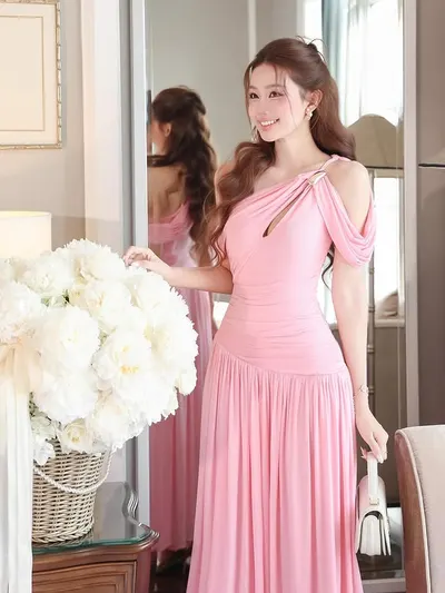 Mollynista Draped Off-Shoulder Stretch Mesh Dress 6