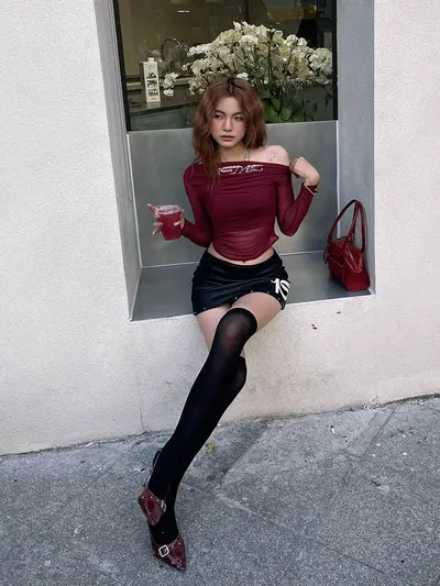 Is Me Ruby Mesh Top & Leather Miniskirt Set ⭕️เลือกกระโปรง/กางเกง Size ตามสั่งหยิบแมตซ์ได้เลย 7