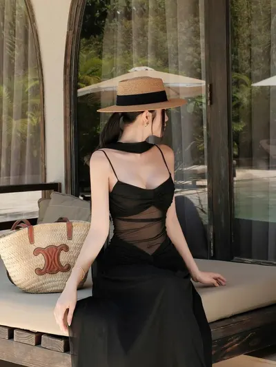 Obibi Brand Black Mesh Maxi Dress 6