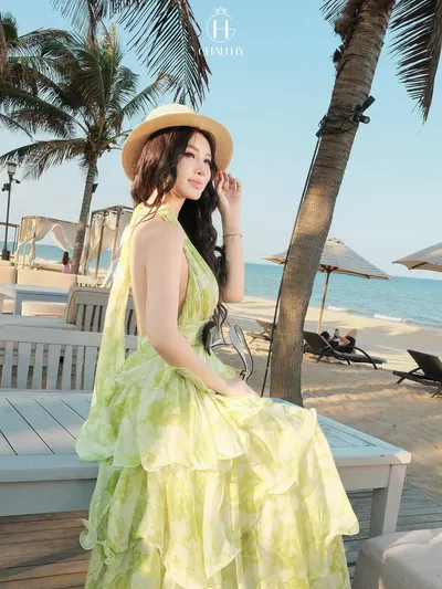 CHAU HY Maxi Dress ลายดอกสีเขียว 2