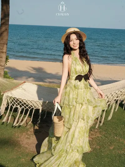 CHAU HY Maxi Dress ลายดอกสีเขียว 4