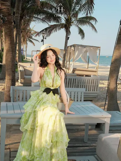 CHAU HY Maxi Dress ลายดอกสีเขียว 5