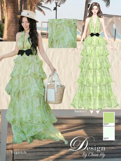 CHAU HY Maxi Dress ลายดอกสีเขียว 6