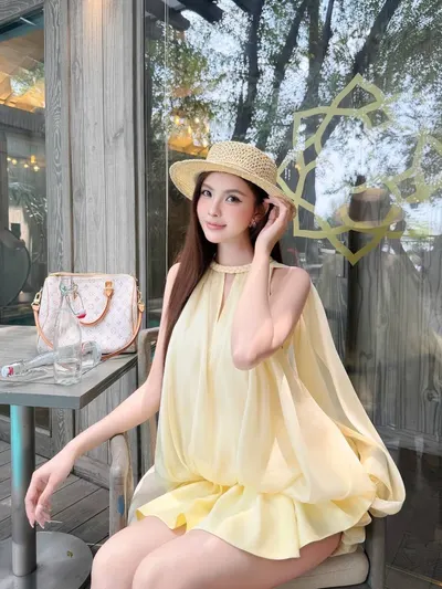 ChouChou ชุดเดรสแขนกุดสีเหลืองละมุน 4