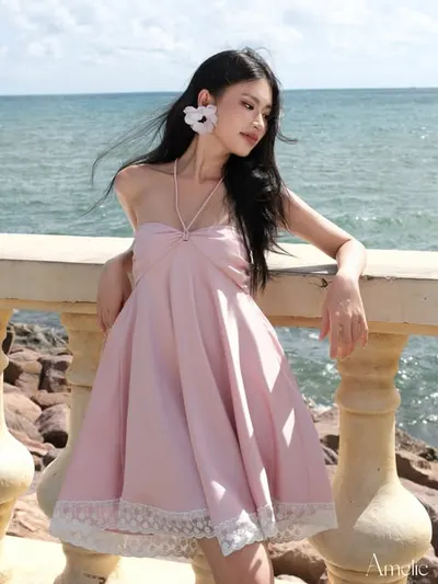 Bracha Dress - Pink Babydoll Dress with Lace Trim 6