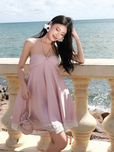 Bracha Dress - Pink Babydoll Dress with Lace Trim 9