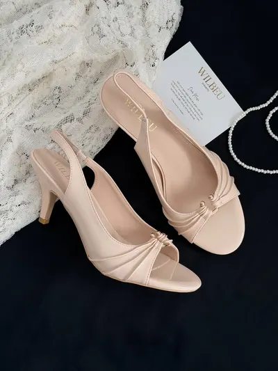 รองเท้าส้นสูง Slingback สีเบจ 1