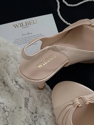 รองเท้าส้นสูง Slingback สีเบจ 3