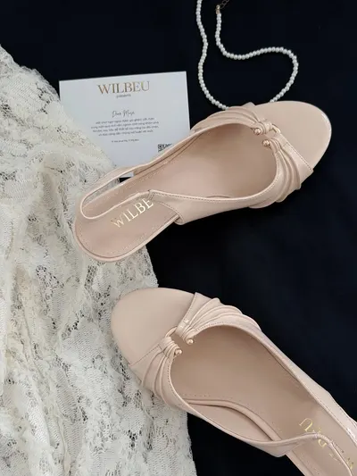 รองเท้าส้นสูง Slingback สีเบจ 2