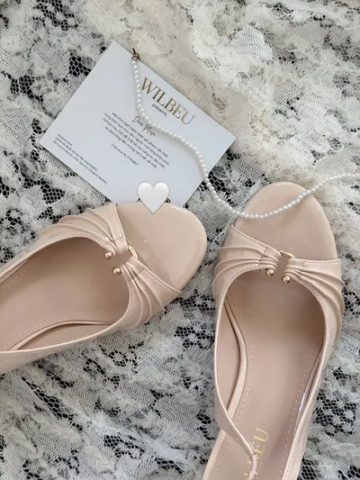 รองเท้าส้นสูง Slingback สีเบจ 4