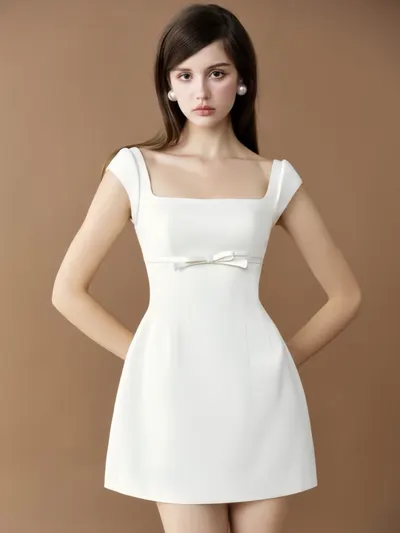 Anis PURE DRESS - Cream Square-Neck Mini Dress