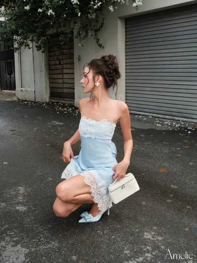 Talia Dress - Blue Lace Mini Dress 7