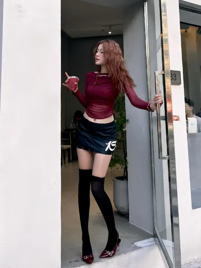 Is Me Ruby Mesh Top & Leather Miniskirt Set ⭕️เลือกกระโปรง/กางเกง Size ตามสั่งหยิบแมตซ์ได้เลย 8