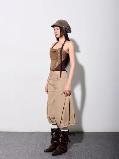 Mika Corset & Skinny Bermuda Pants Brown Set 4