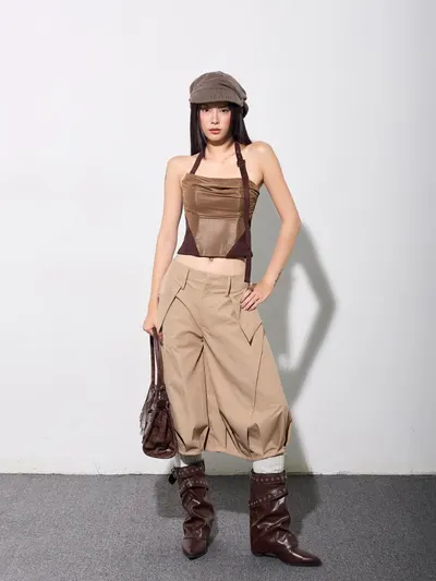 Mika Corset & Skinny Bermuda Pants Brown Set 1