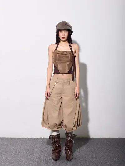 Mika Corset & Skinny Bermuda Pants Brown Set 3