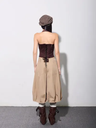 Mika Corset & Skinny Bermuda Pants Brown Set 5