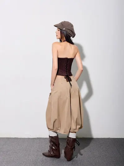 Mika Corset & Skinny Bermuda Pants Brown Set 6