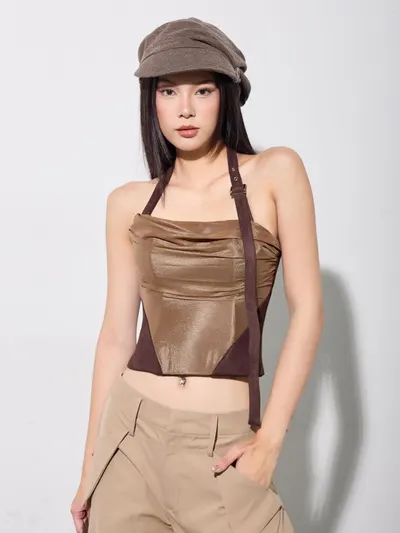 Mika Corset & Skinny Bermuda Pants Brown Set 7